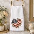 Patriotic Hand Towel, American Flag Heart Design with Cotton Terry Back