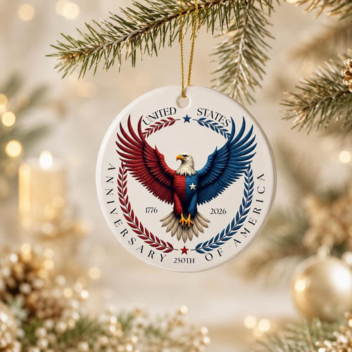 America 250th Ceramic Ornament, Patriotic Eagle Decor, 1776–2026 Keepsake, USA Anniversary Gift