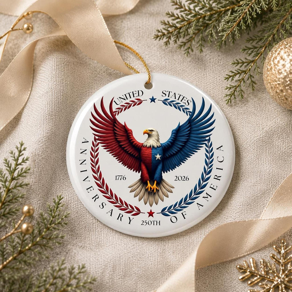 America 250th Ceramic Ornament, Patriotic Eagle Decor, 1776–2026 Keepsake, USA Anniversary Gift