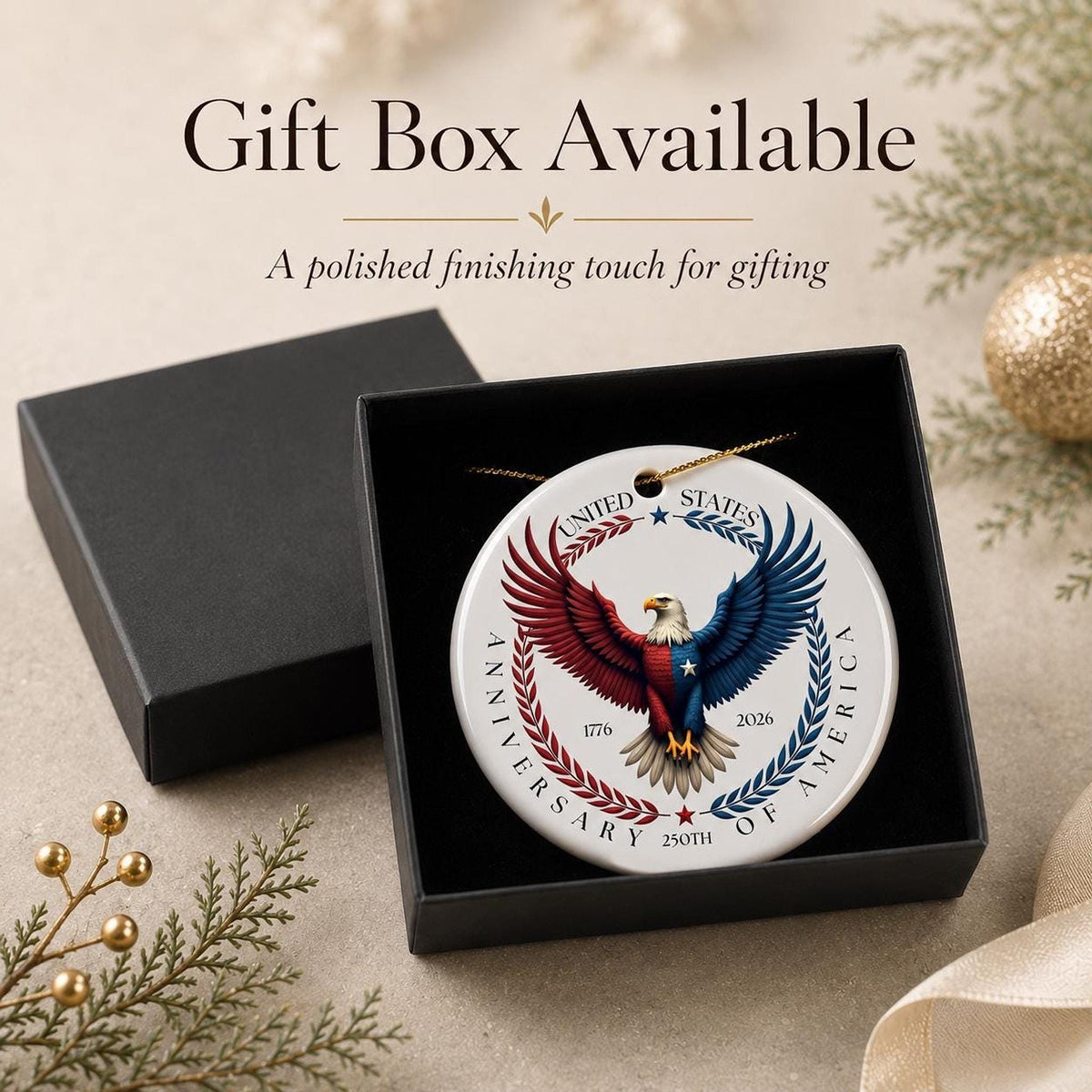 America 250th Ceramic Ornament, Patriotic Eagle Decor, 1776–2026 Keepsake, USA Anniversary Gift