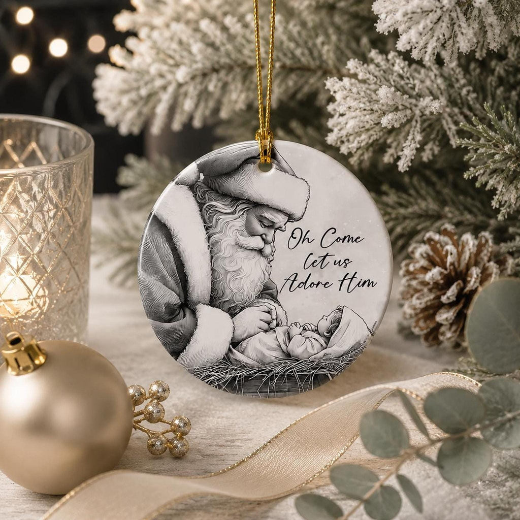 Adore Him Decor Santa And Baby Jesus Ornament, Glossy White Ceramic Keepsake