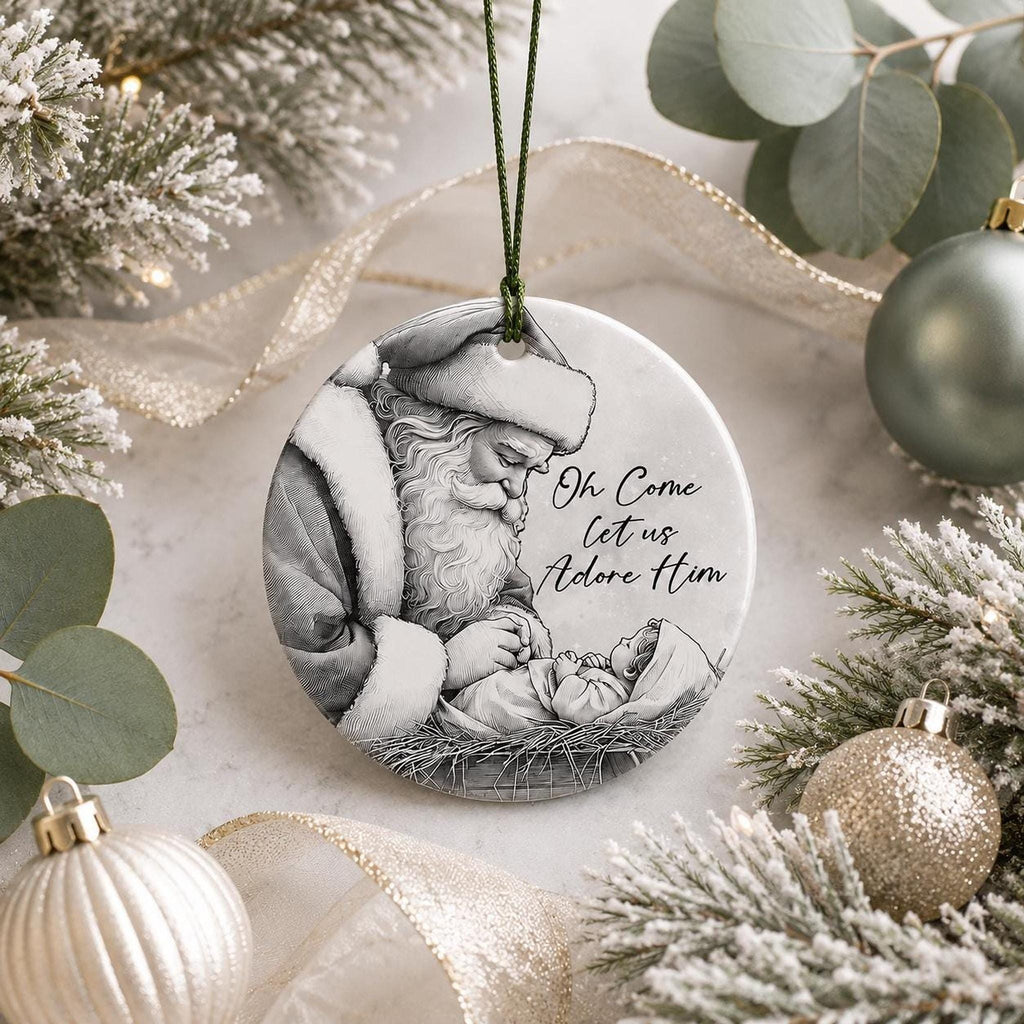 Adore Him Decor Santa And Baby Jesus Ornament, Glossy White Ceramic Keepsake