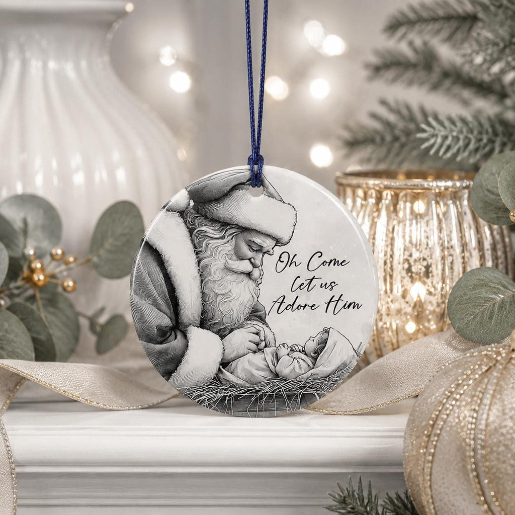 Adore Him Decor Santa And Baby Jesus Ornament, Glossy White Ceramic Keepsake