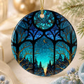 Crescent Moon Decor, Blue Woodland Ceramic Christmas Ornament