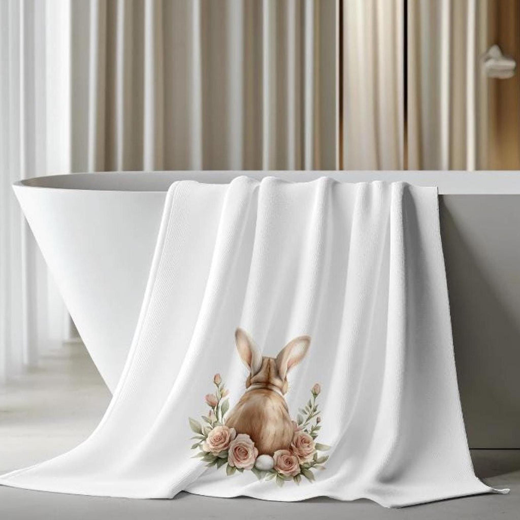 Bunny Bath Towel, Floral Spring Decor with Soft Cotton Terrycloth