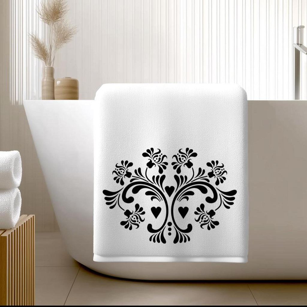 Luxury Bath Towel in Black and White Floral Design for Spa Decor