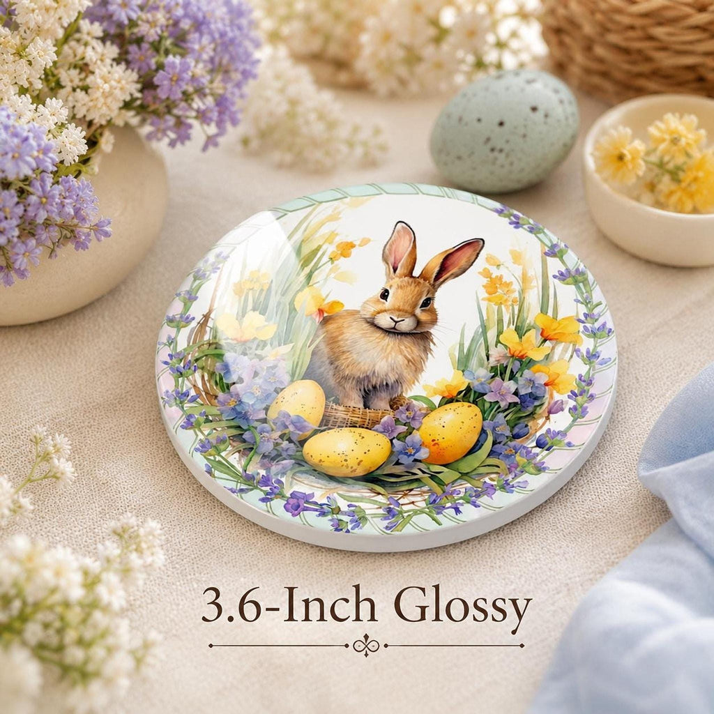 Easter Coaster with Bunny Design, Round Ceramic Spring Decor