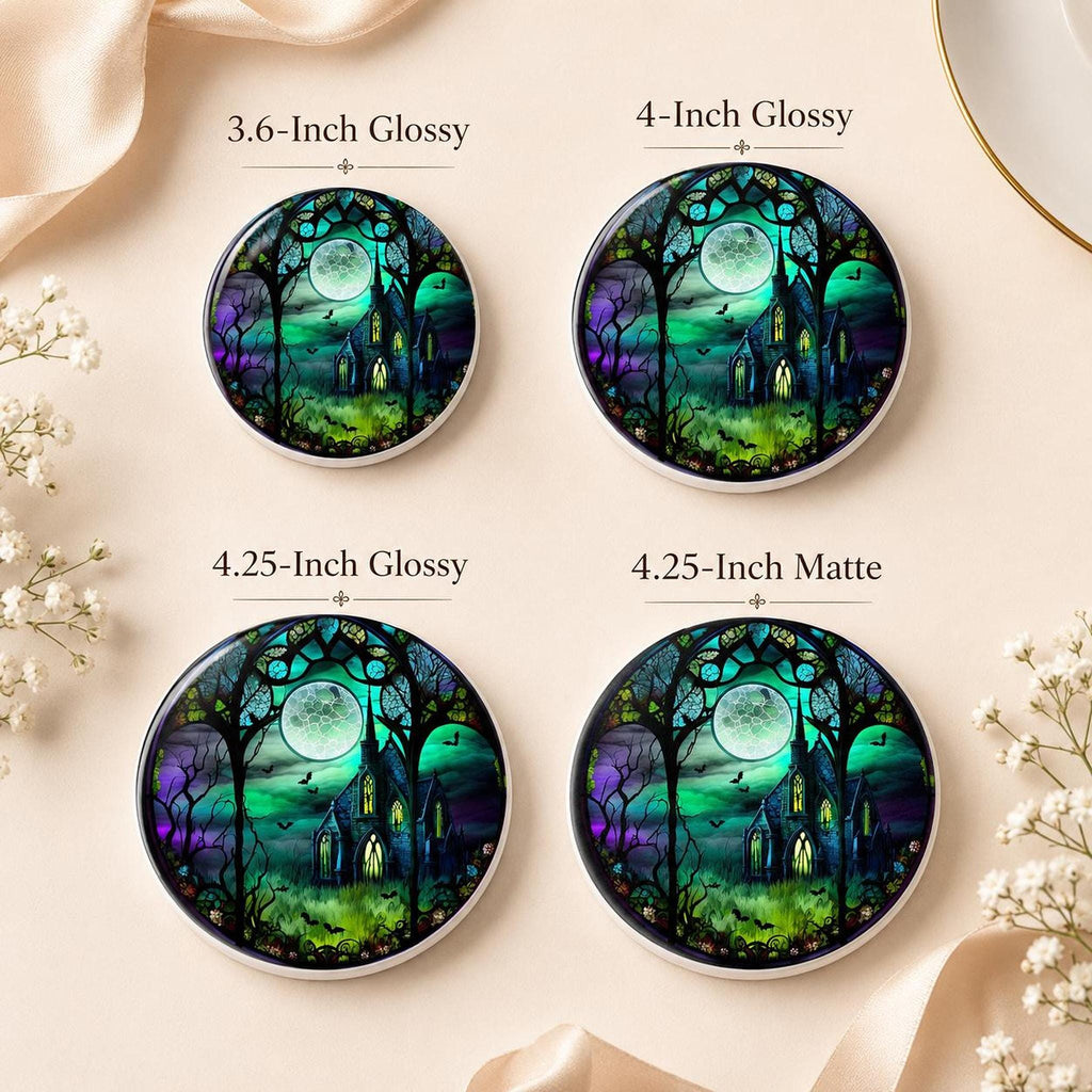 Halloween Coaster with Moonlit Gothic Chapel Design, Ceramic Drink Mat
