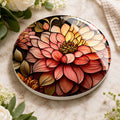 Floral Coaster, Round Dahlia Ceramic Table Decor with Glossy Finish