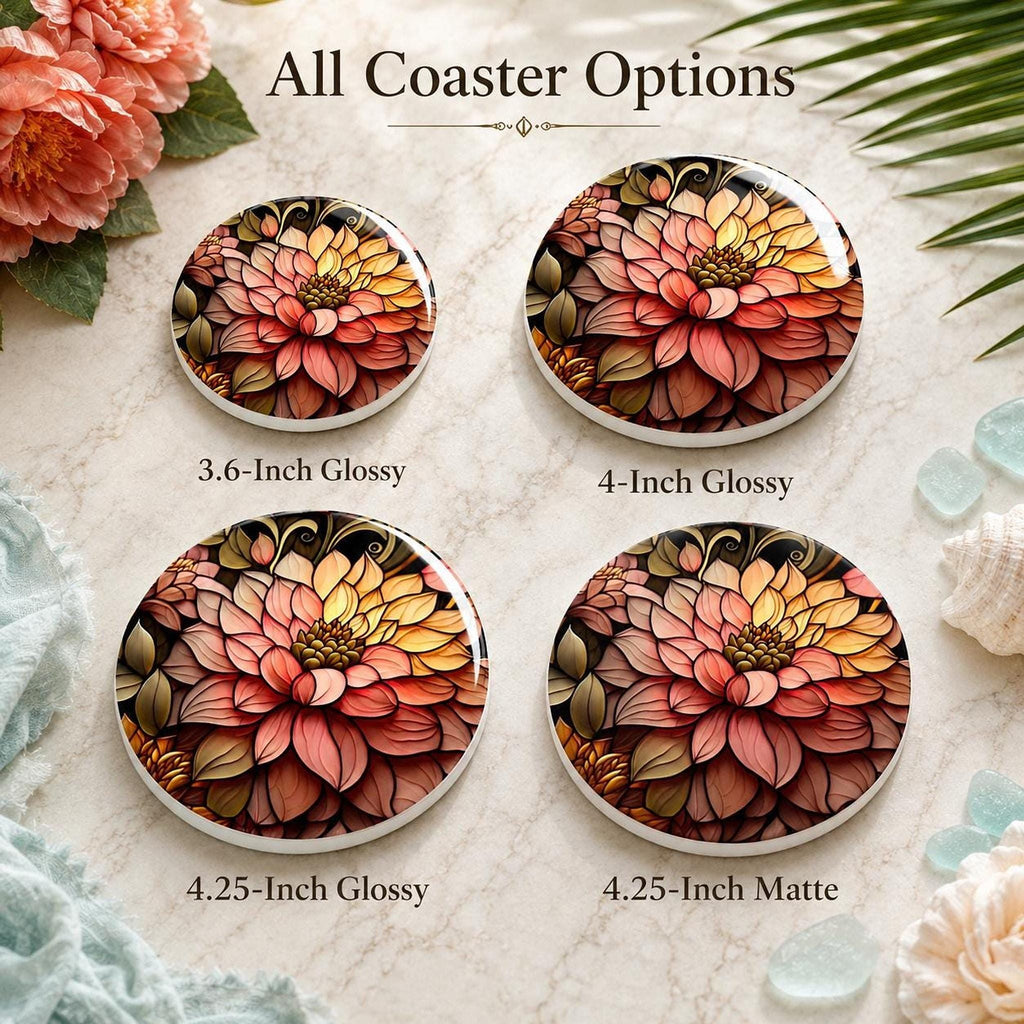 Floral Coaster, Round Dahlia Ceramic Table Decor with Glossy Finish