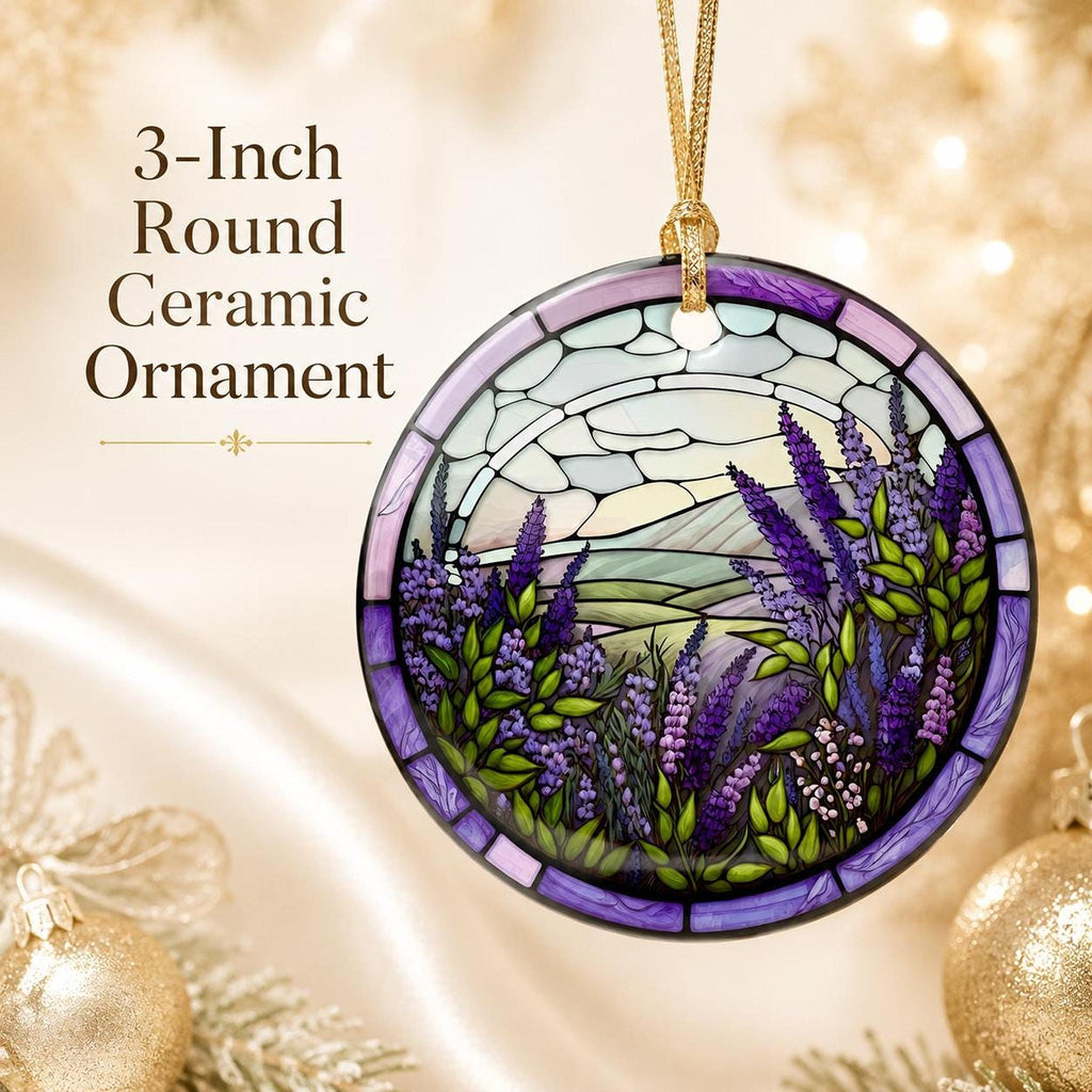 Lavender Ornament, Round Ceramic Keepsake with Botanical Design