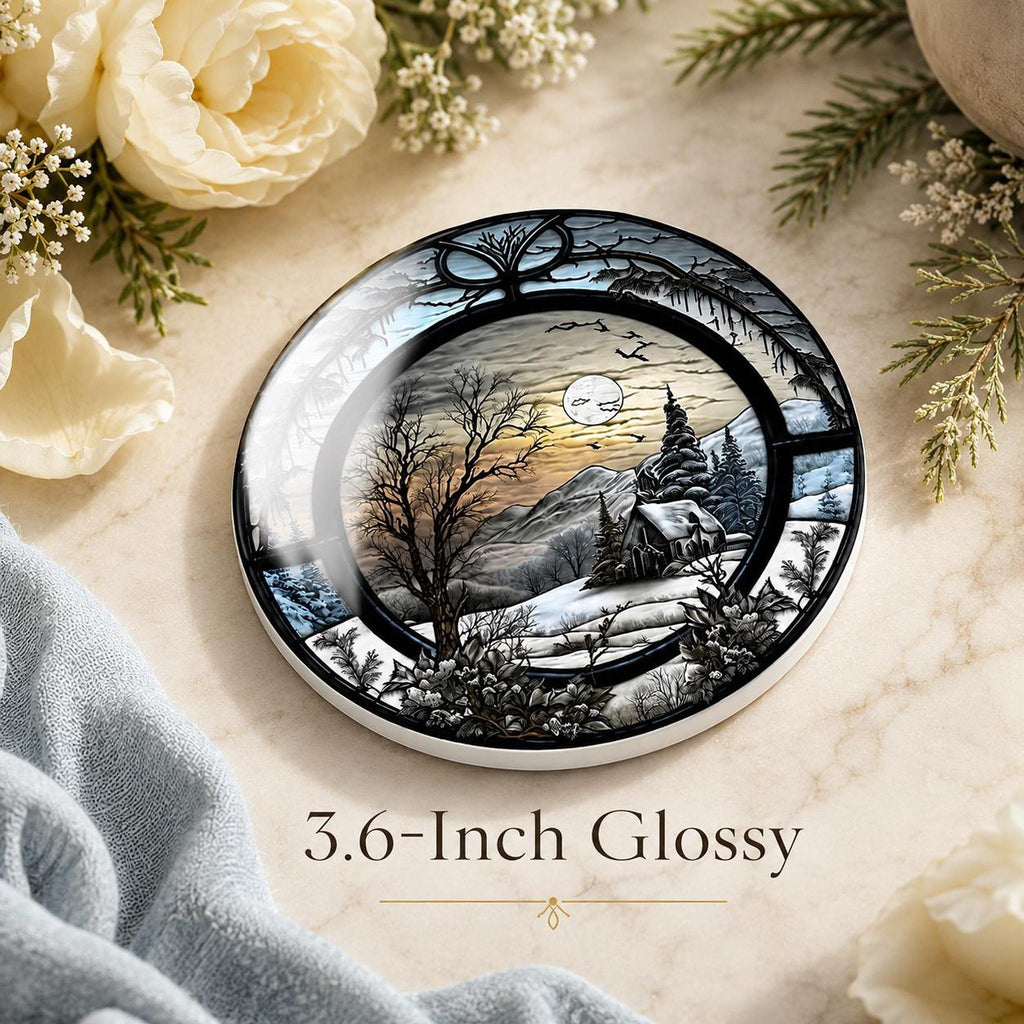 Winter Coaster with Snowy Cabin Landscape, Ceramic Drink