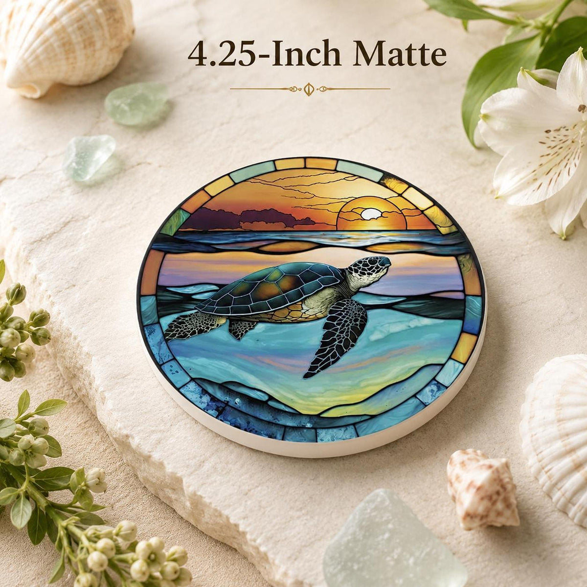 Sea Turtle Coaster, Round Ceramic Design with Glossy and Matte Options