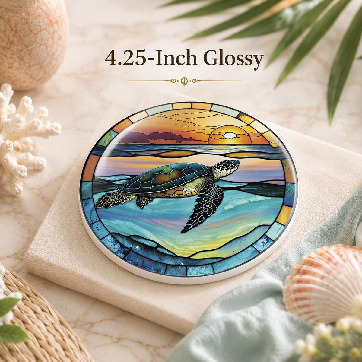 Sea Turtle Coaster, Round Ceramic Design with Glossy and Matte Options