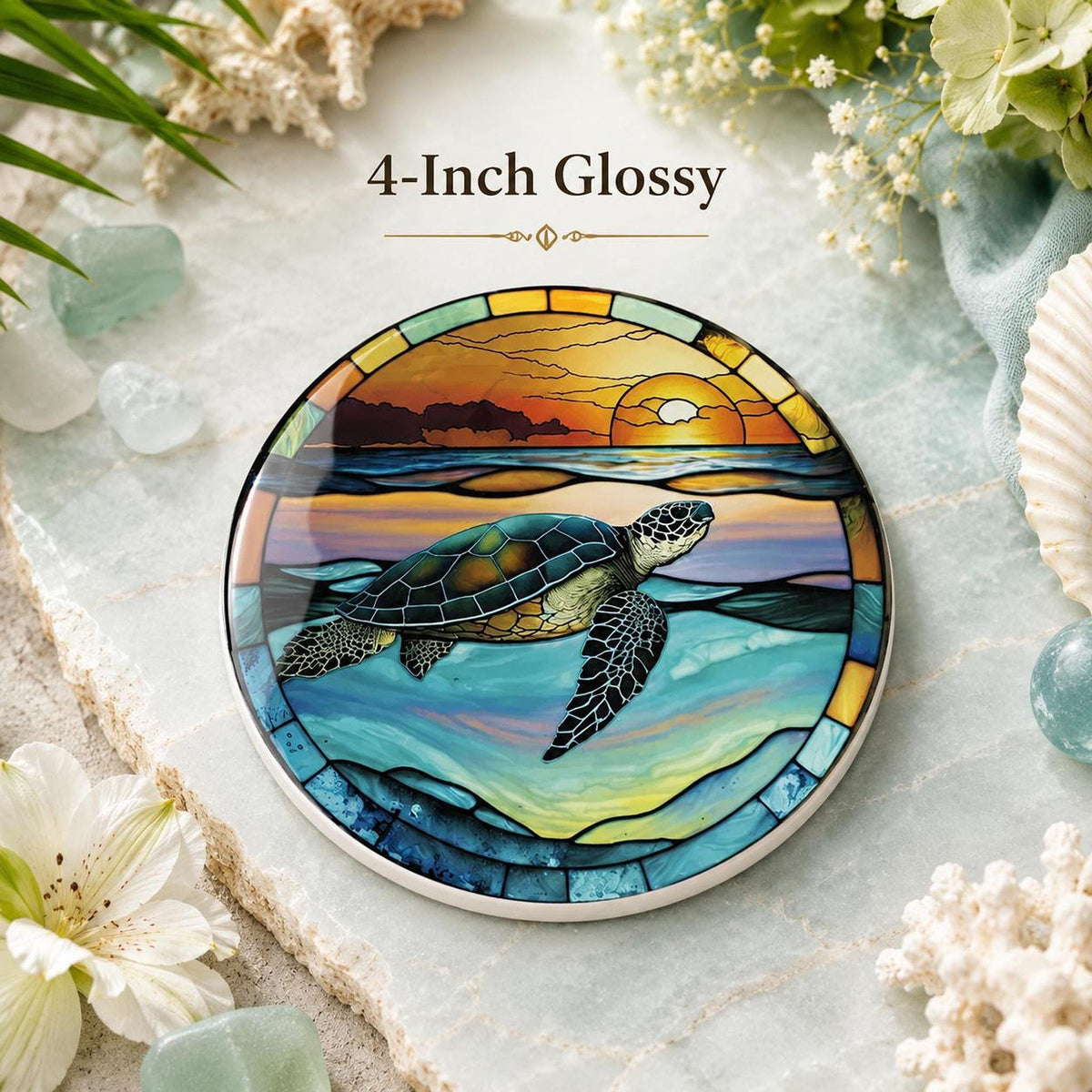 Sea Turtle Coaster, Round Ceramic Design with Glossy and Matte Options