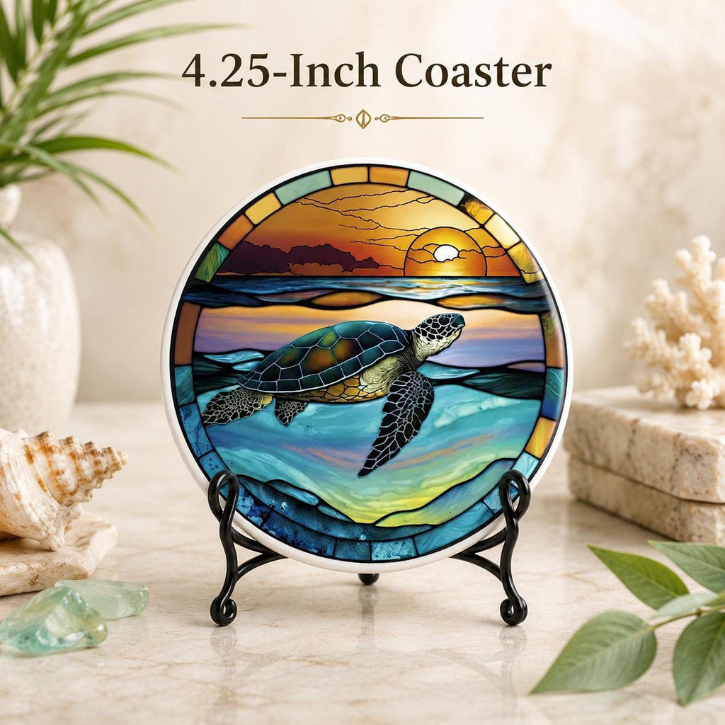Sea Turtle Coaster, Round Ceramic Design with Glossy and Matte Options