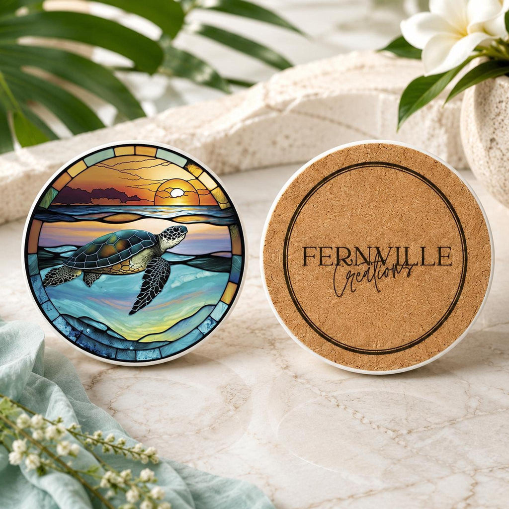 Sea Turtle Coaster, Round Ceramic Design with Glossy and Matte Options