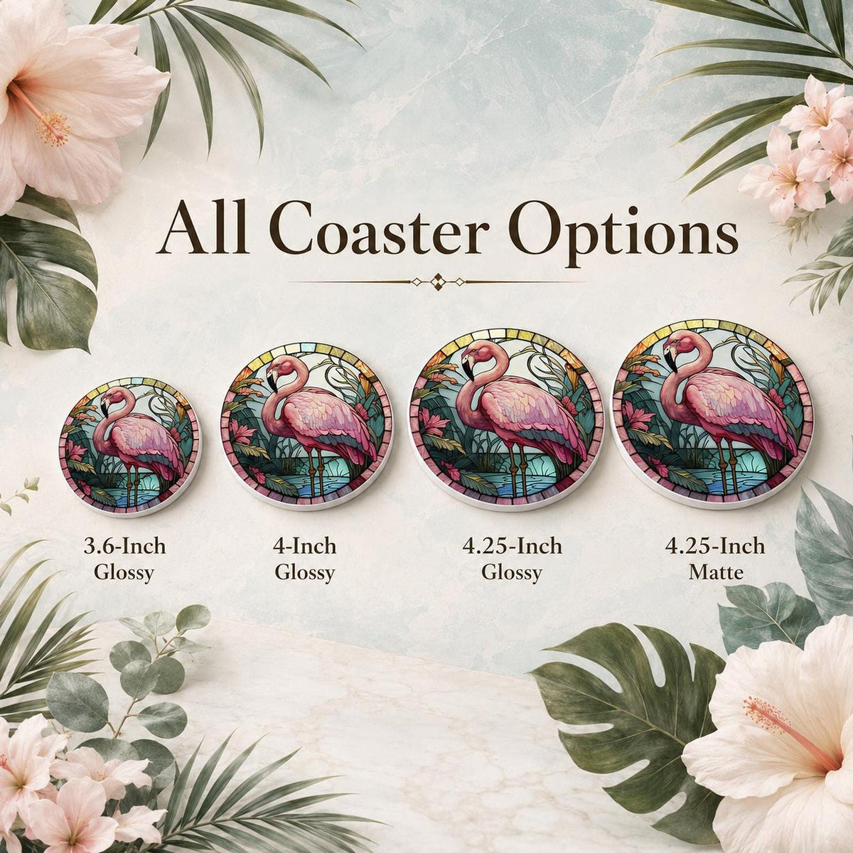 Flamingo Coaster, Round Ceramic Bird Decor with Tropical Design