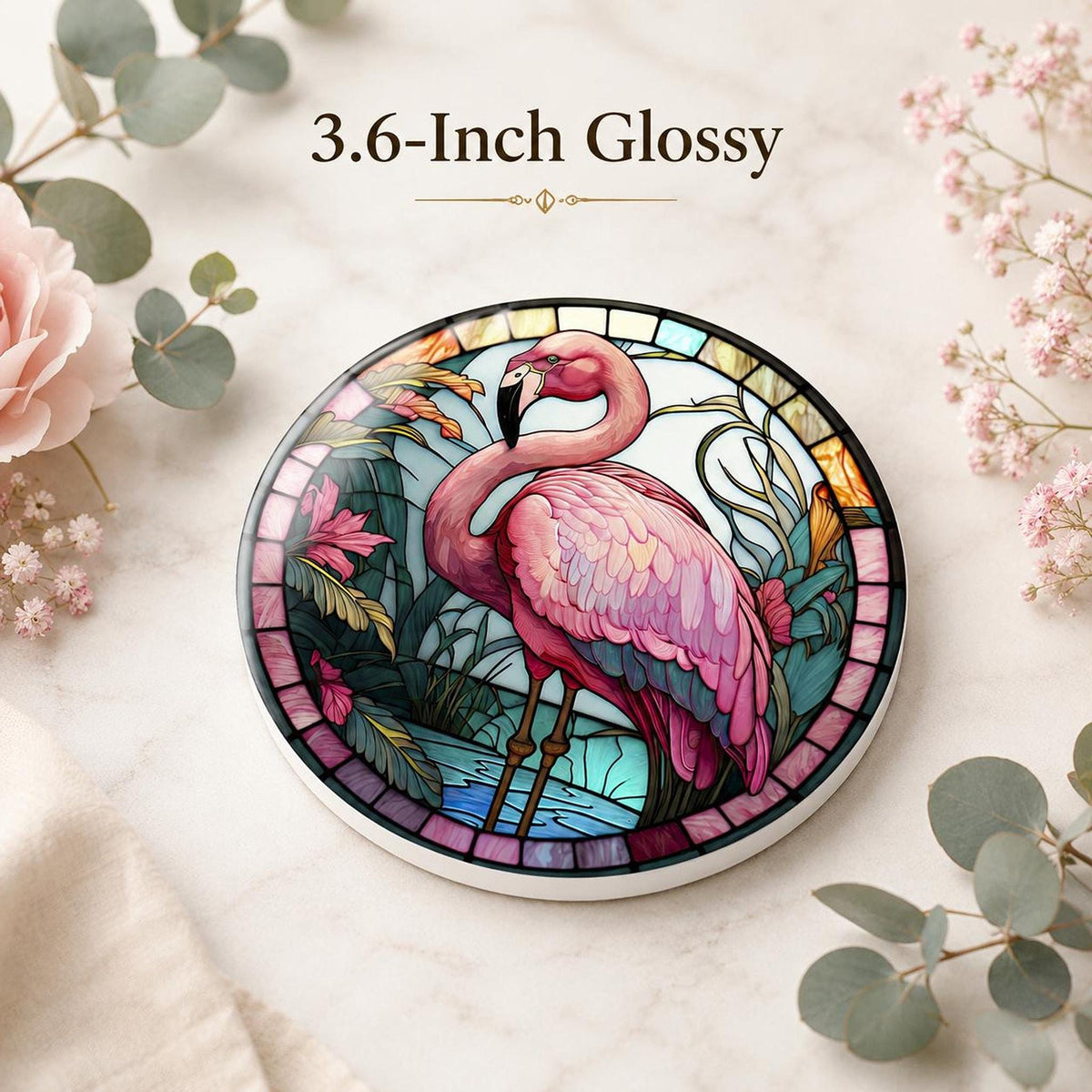 Flamingo Coaster, Round Ceramic Bird Decor with Tropical Design