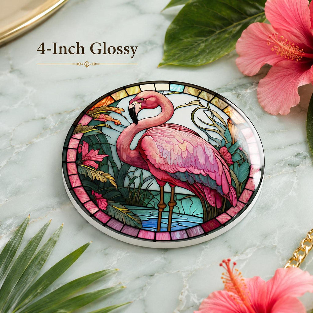 Flamingo Coaster, Round Ceramic Bird Decor with Tropical Design