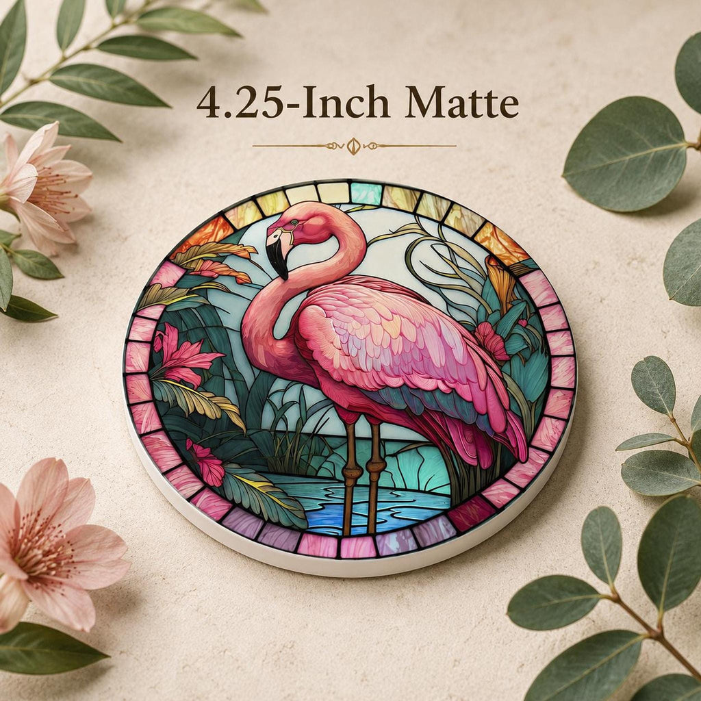 Flamingo Coaster, Round Ceramic Bird Decor with Tropical Design