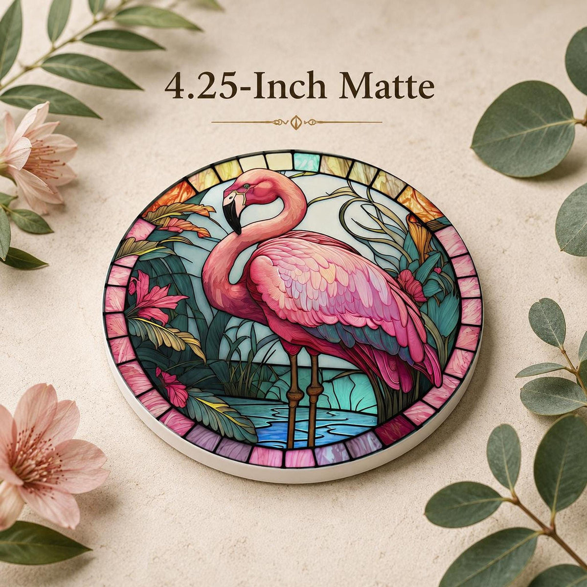 Flamingo Coaster, Round Ceramic Bird Decor with Tropical Design