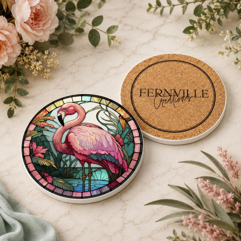 Flamingo Coaster, Round Ceramic Bird Decor with Tropical Design