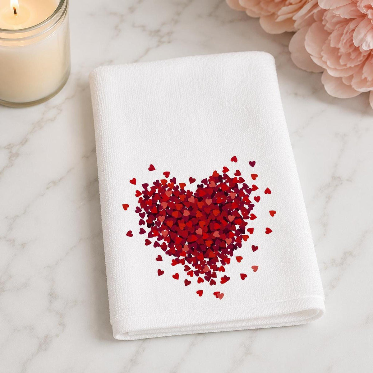 Valentine Towel with Red Heart Design, Romantic Fingertip for Guest Bath