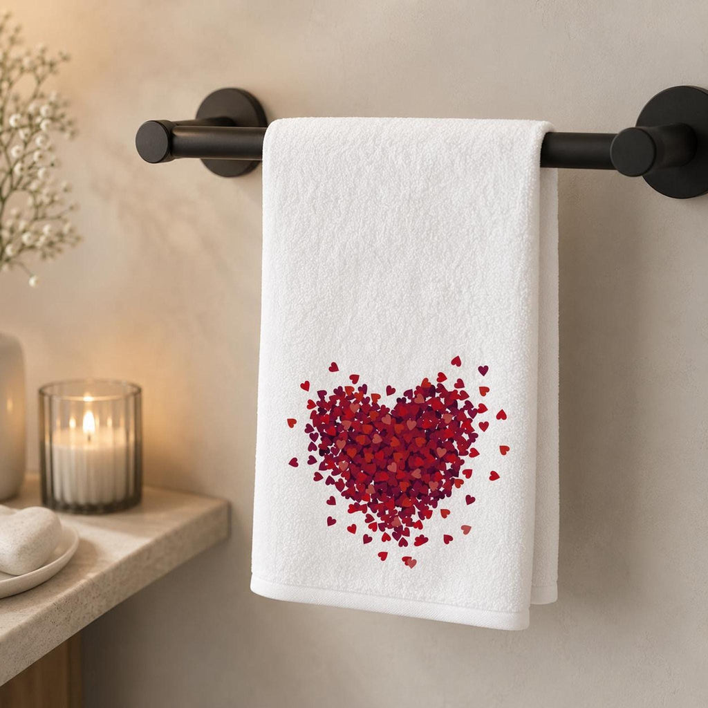 Valentine Towel with Red Heart Design, Romantic Fingertip for Guest Bath