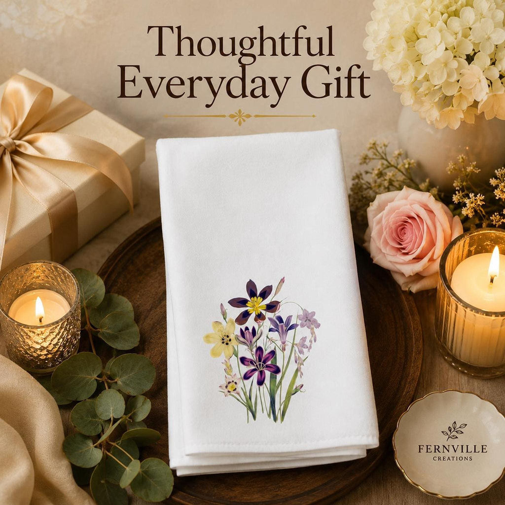 Wildflower Fingertip Towel, Floral Guest with Purple and Yellow Design