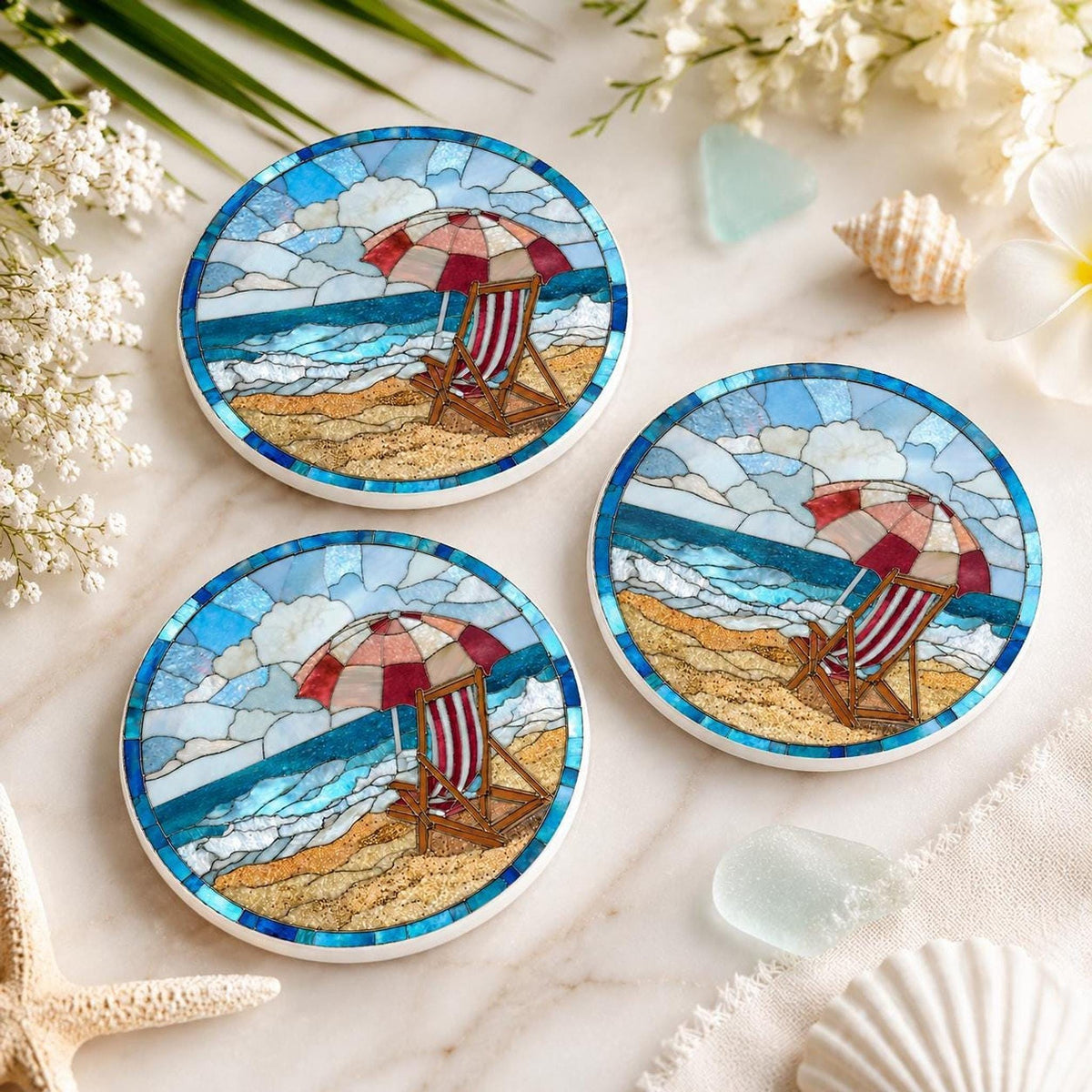 Beach Coaster with Chair Design, Ceramic Summer Decor