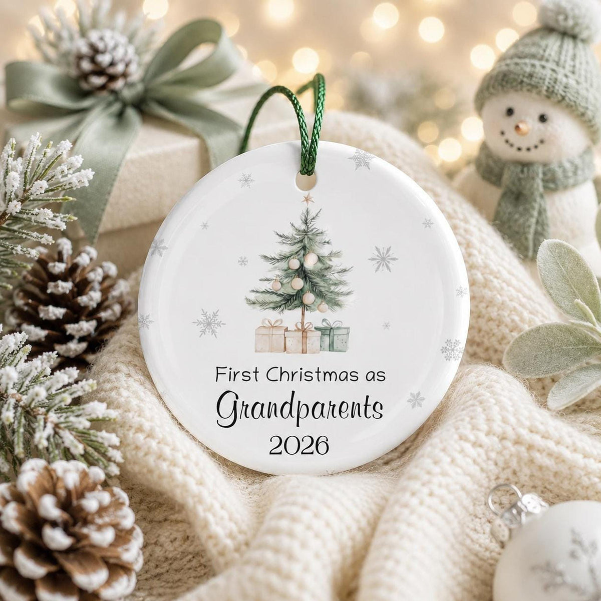 Grandparent Ornament, First Christmas as Ceramic Keepsake, Customizable Options Available