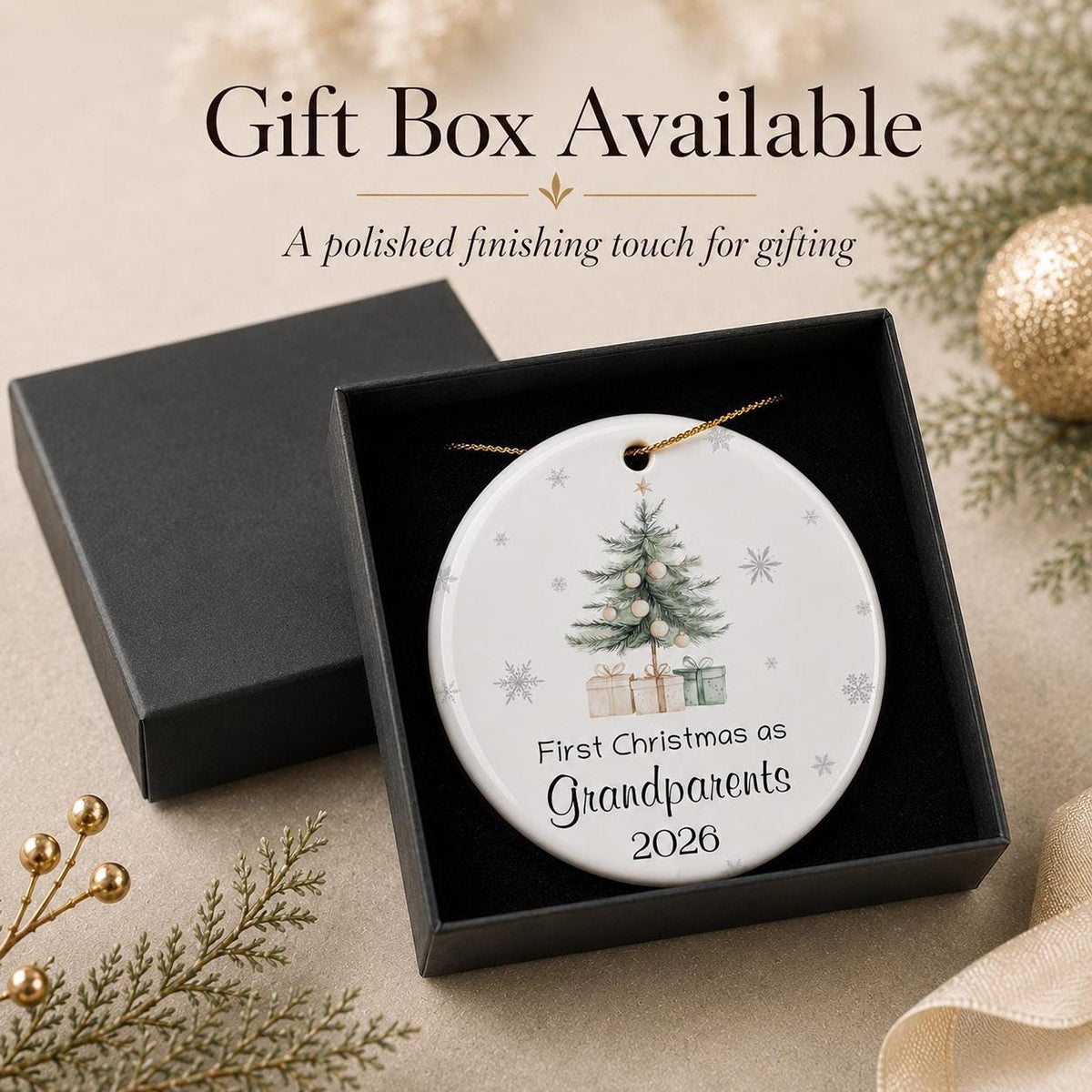 Grandparent Ornament, First Christmas as Ceramic Keepsake, Customizable Options Available
