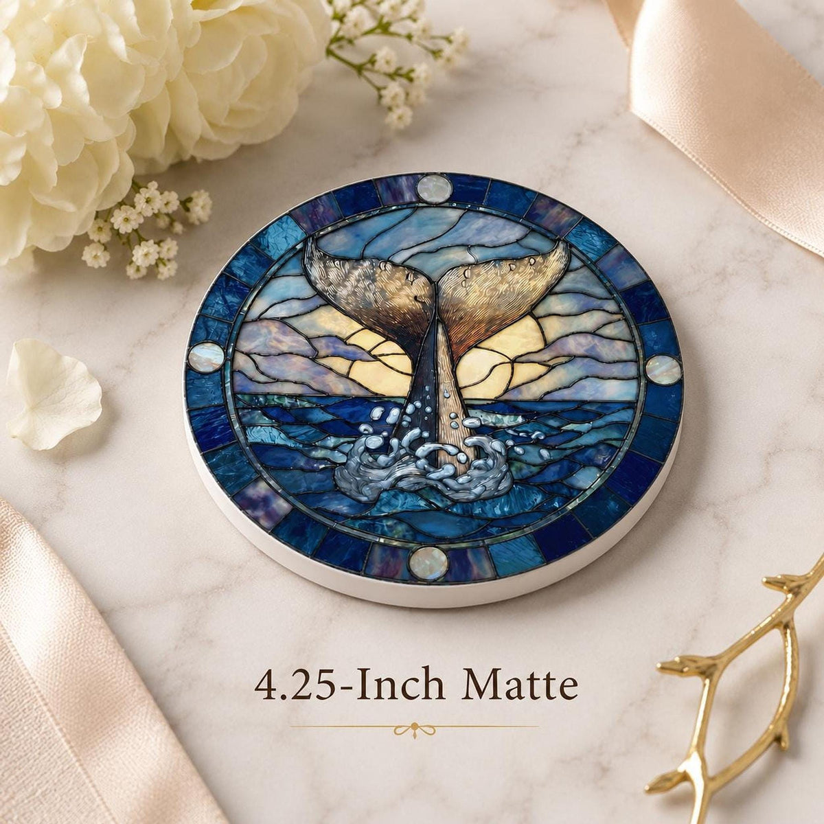 Whale Tail Ceramic Coaster, Nautical Ocean Decor with Cork Backing