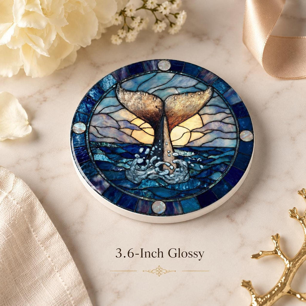 Whale Tail Ceramic Coaster, Nautical Ocean Decor with Cork Backing