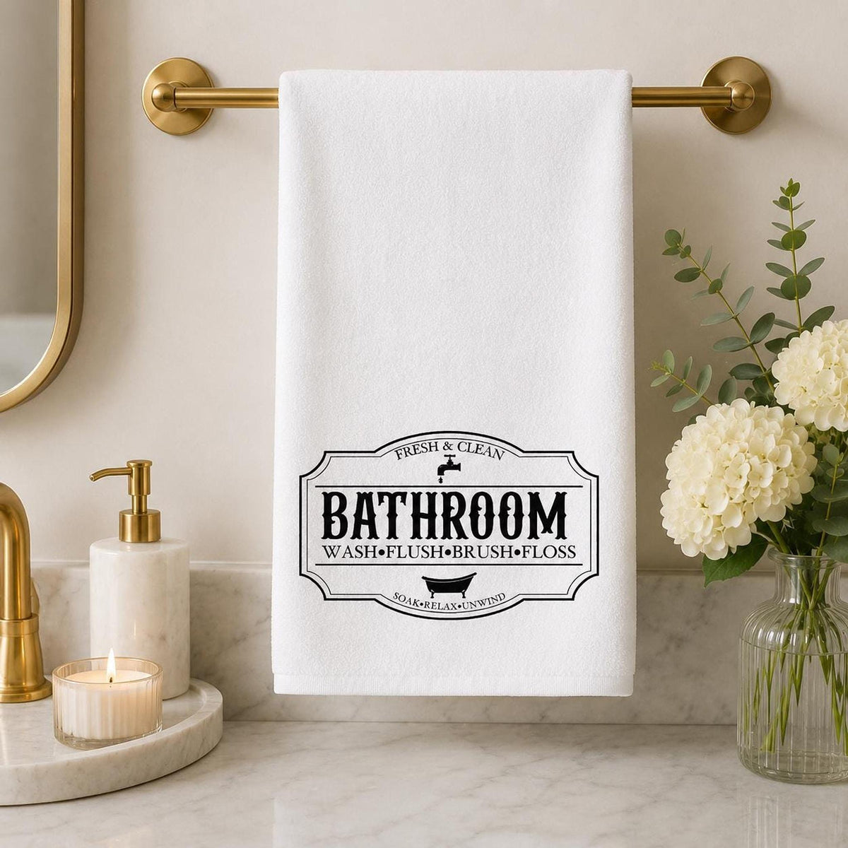 Bathroom Hand Towel with Vintage Design, Fresh & Clean Powder Room Decor