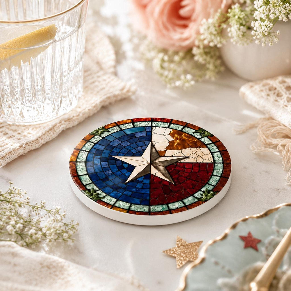Ceramic Coaster, American Flag Design with Glossy or Matte Finish