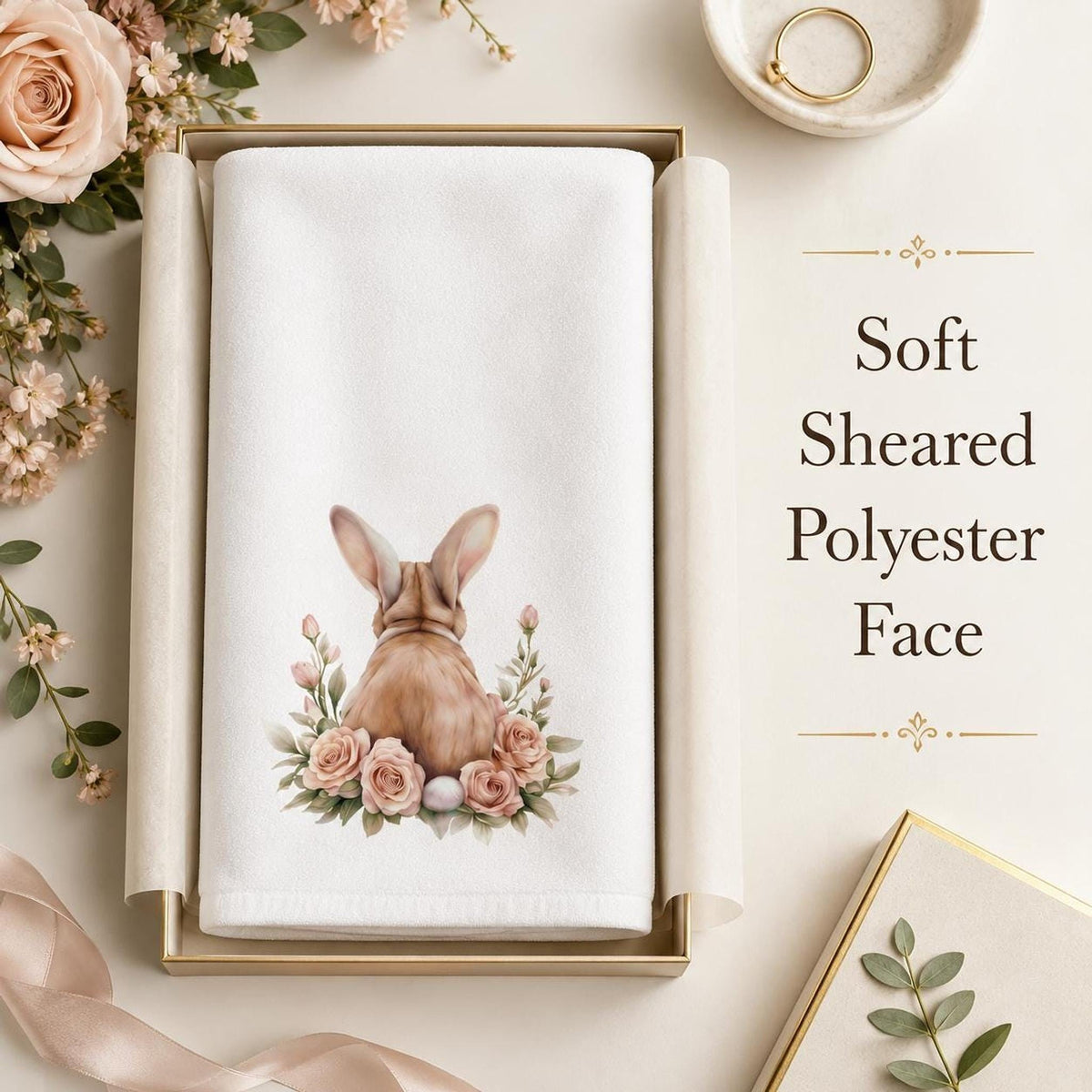Easter Bunny Hand Towel, Floral Rabbit Decor, Spring Guest Bath Accent, Pastel Gift