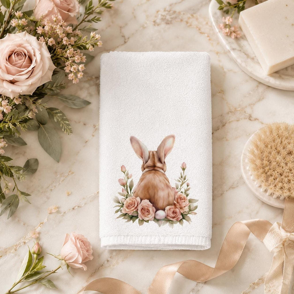 Easter Bunny Hand Towel, Floral Rabbit Decor, Spring Guest Bath Accent, Pastel Gift