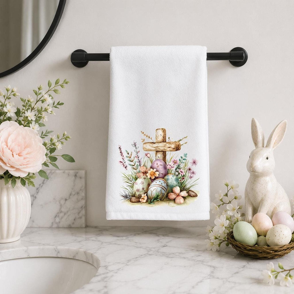 Easter Guest Towel, 11 x 18 Inch Cross Design, Cotton Terrycloth Back