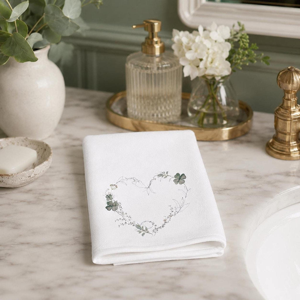 Fingertip Towel, 11 x 18-Inch Sheared Polyester Front, Botanical Clover Heart