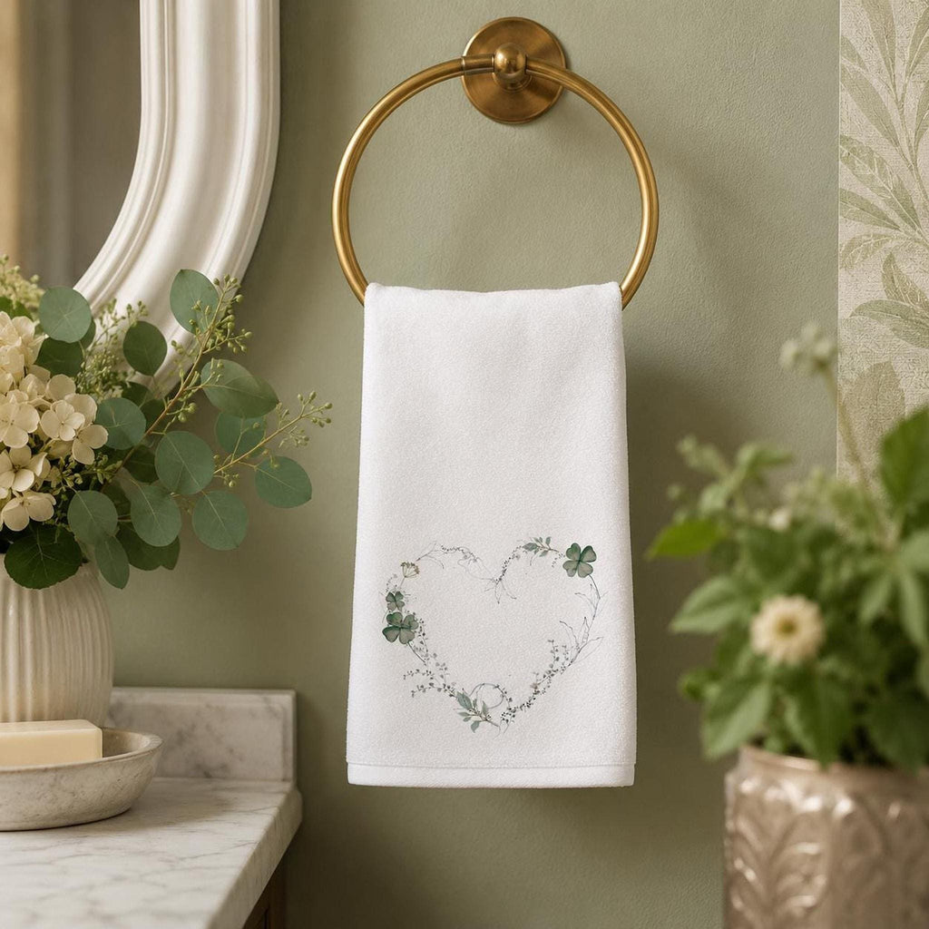 Fingertip Towel, 11 x 18-Inch Sheared Polyester Front, Botanical Clover Heart