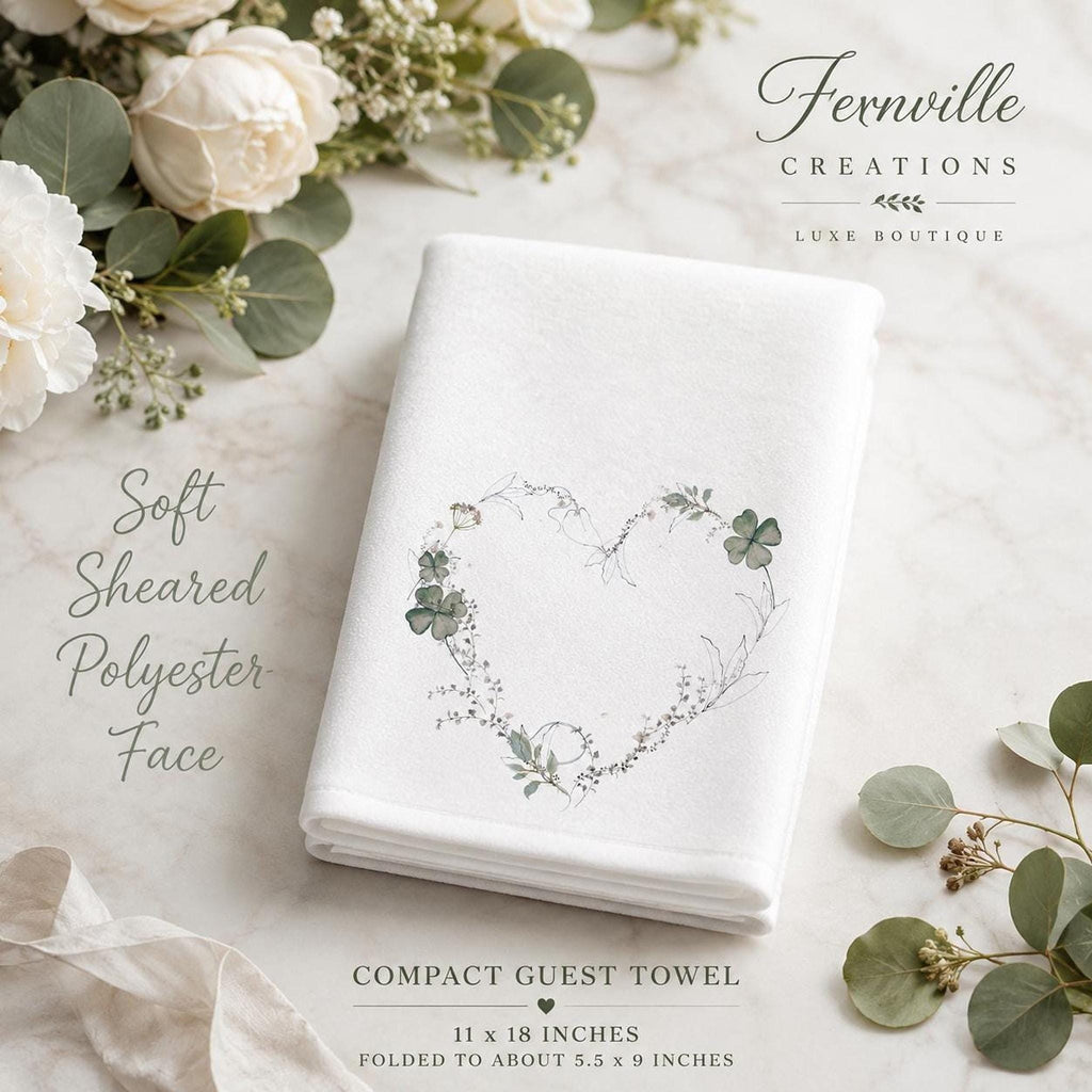 Fingertip Towel, 11 x 18-Inch Sheared Polyester Front, Botanical Clover Heart