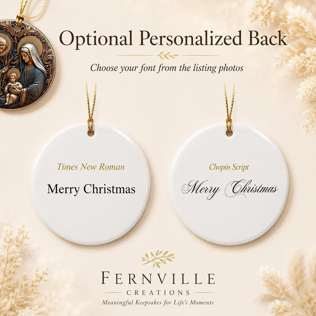 Ceramic Ornament, Holy Family Nativity Keepsake with Personalized Back