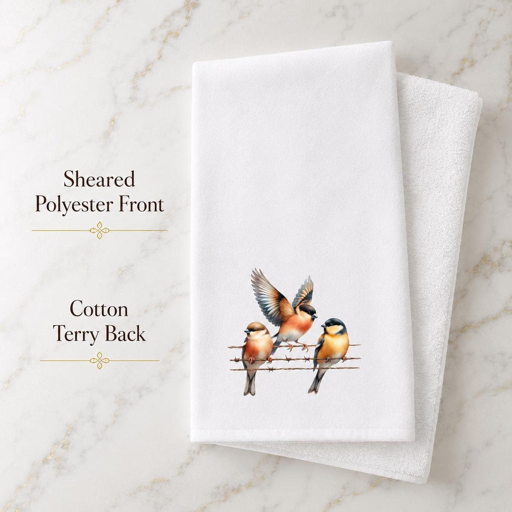 Fingertip Towel, Songbird Print with White Polyester Front and Cotton Terry Back