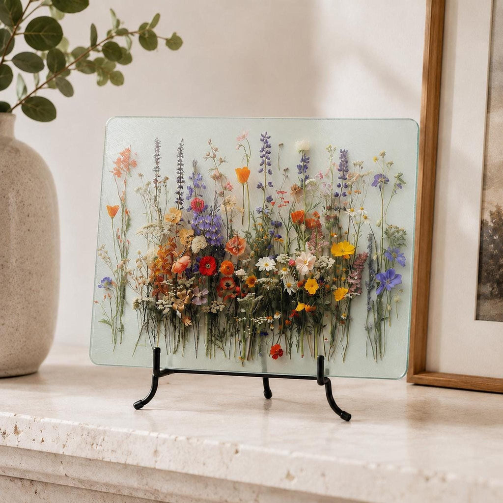 Glass Cutting Board, Wildflower Serving Tray, 8x11 or 11x15 Inches