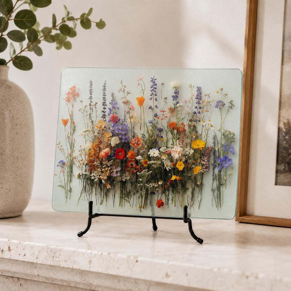 Glass Cutting Board, Wildflower Serving Tray, 8x11 or 11x15 Inches