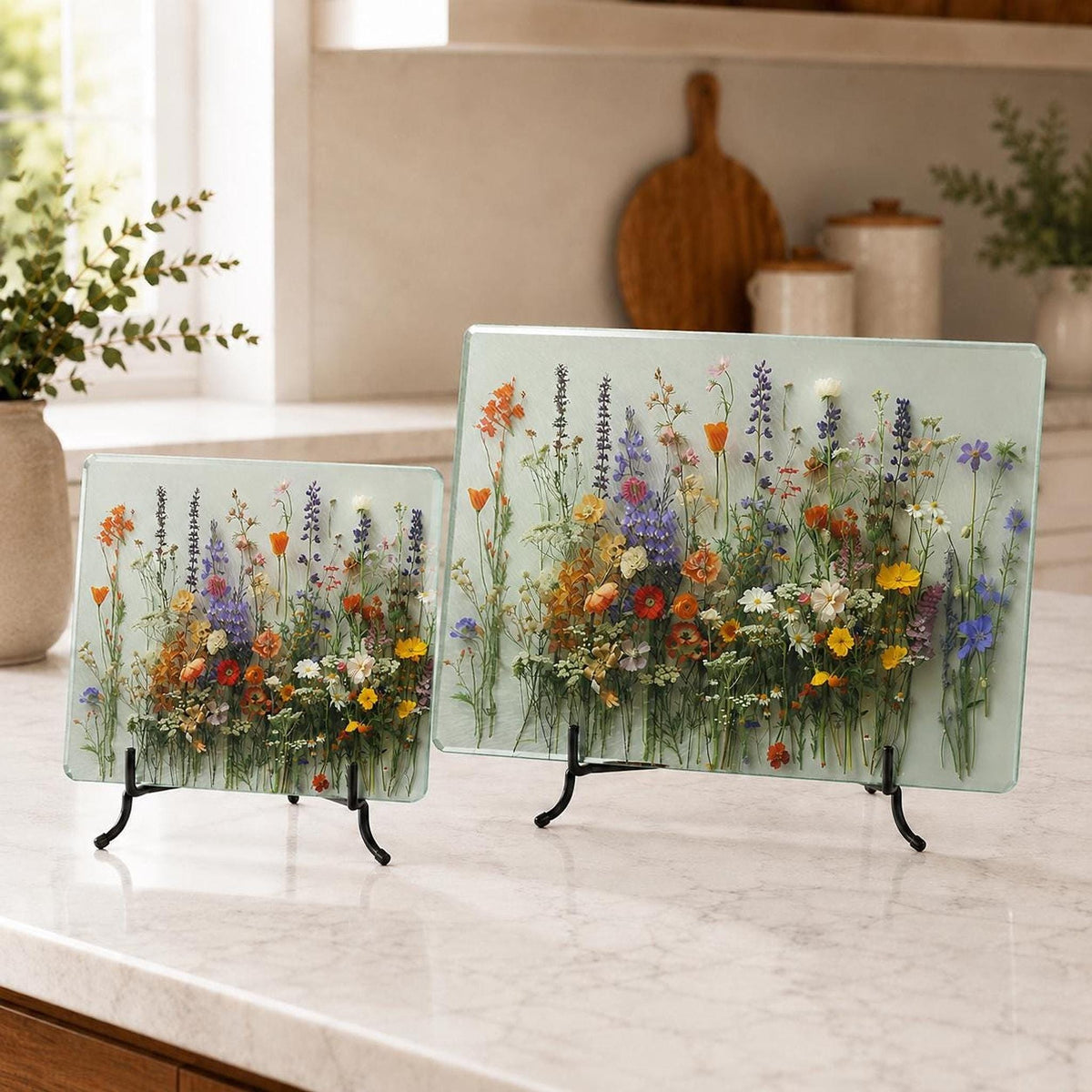 Glass Cutting Board, Wildflower Serving Tray, 8x11 or 11x15 Inches