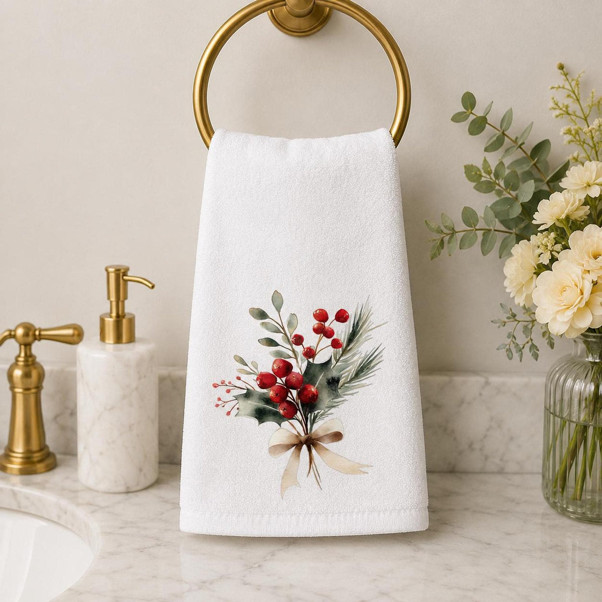 Christmas Hand Towel, 15 × 25 Inch White Sheared Polyester Front