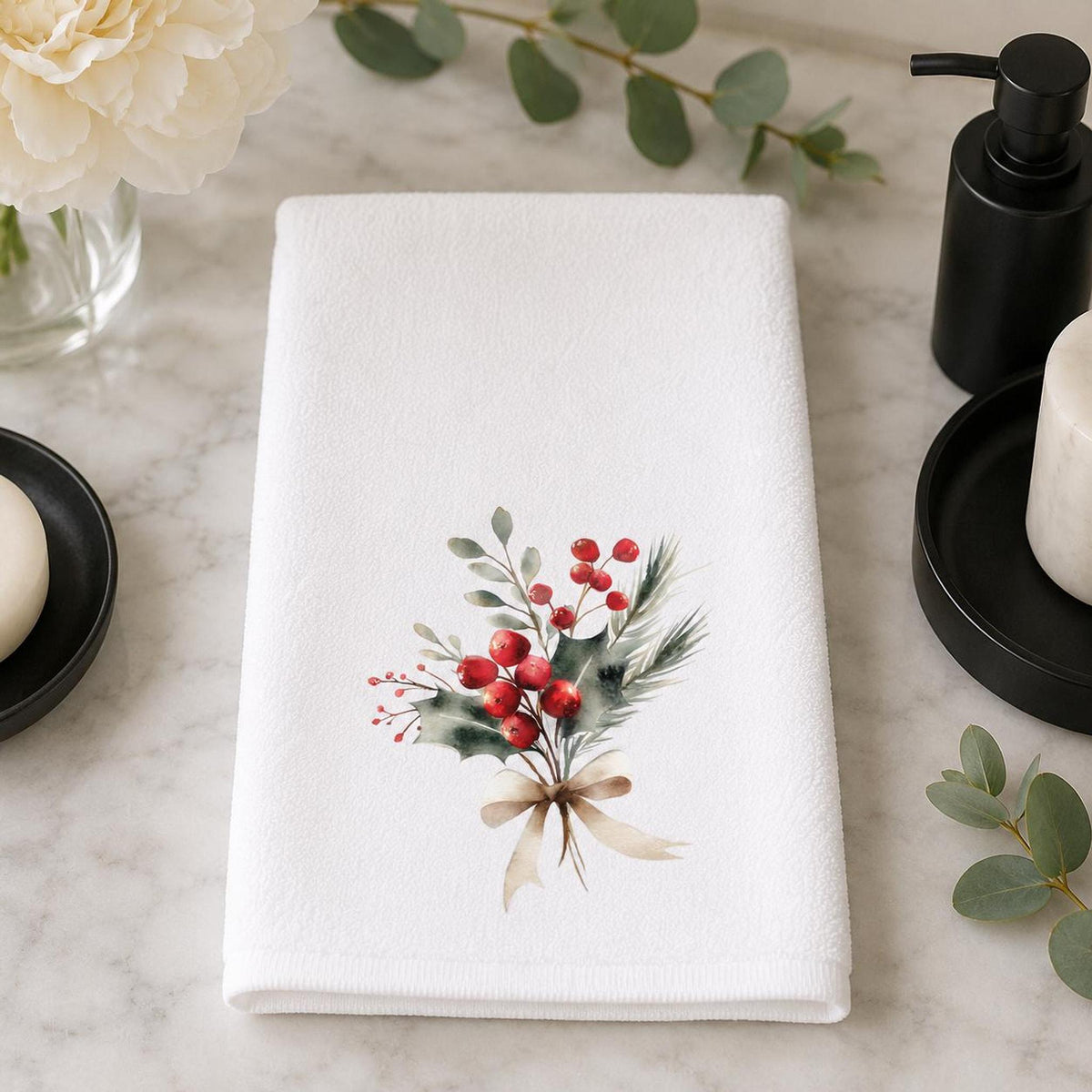 Christmas Hand Towel, 15 × 25 Inch White Sheared Polyester Front